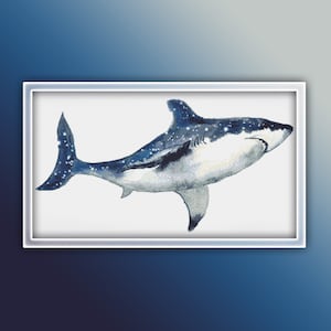 Shark Cross Stitch Pattern 2 Instant PDF Download - Fish Watercolor Cross Stitch Pattern - Animal Cross Stitch Pattern