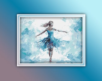 Dancer Cross Stitch Pattern 1 Instant PDF Download - Ballerina Watercolor Cross Stitch Pattern - Ballet - Dancing Woman