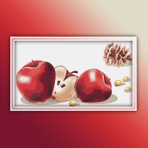 Apples Slices Cross Stitch Pattern 5 Instant PDF Download - Apple Watercolor Cross Stitch Pattern - Fruit Cross Stitch Pattern