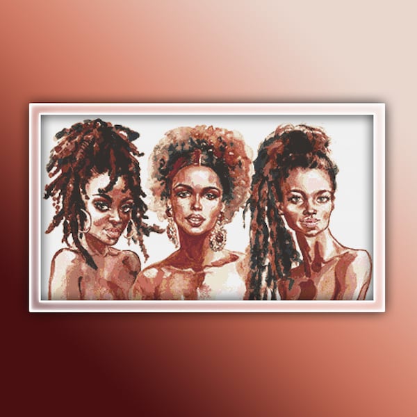 African Women Cross Stitch Pattern 7 Instant PDF Download - African Woman Watercolor Cross Stitch Pattern