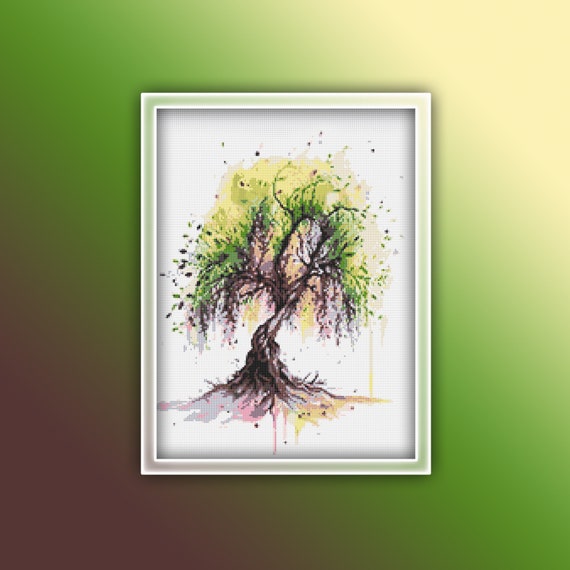 Willow Tree Cross Stitch Pattern 2 Instant PDF Download | Summer Tree Watercolor Cross Stitch Pattern | Sallows Tree | Osiers Tree