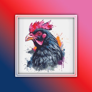 Ayam Cemani Chicken Cross Stitch Pattern 2 Instant PDF Download - Rooster Watercolor Cross Stitch Pattern - Bird Cross Stitch Pattern