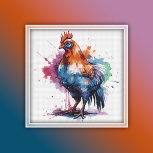 Chicken Cross Stitch Pattern 6 Instant PDF Download - Rooster Watercolor Cross Stitch Pattern - Bird Cross Stitch Pattern