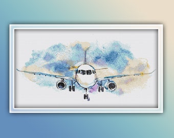 Boeing Cross Stitch Pattern 1 Instant PDF Download - Airplane Watercolor Cross Stitch Pattern - Plane Cross Stitch Pattern