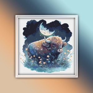 Buffalo Cross Stitch Pattern 1 Instant PDF Download - Watercolor Cross Stitch Pattern - Animal Cross Stitch Pattern - Bison - Baby Buffalo