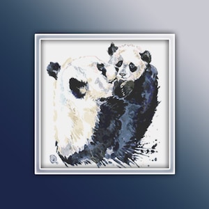 Panda Cross Stitch Pattern 4 Instant PDF Download - Panda Cub Watercolor Cross Stitch Pattern - Animal Cross Stitch Pattern
