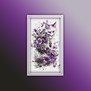 Black Fox Cross Stitch Pattern 1 Instant PDF Download - Fox Watercolor Cross Stitch Pattern - Woodland Animals Cross Stitch Pattern
