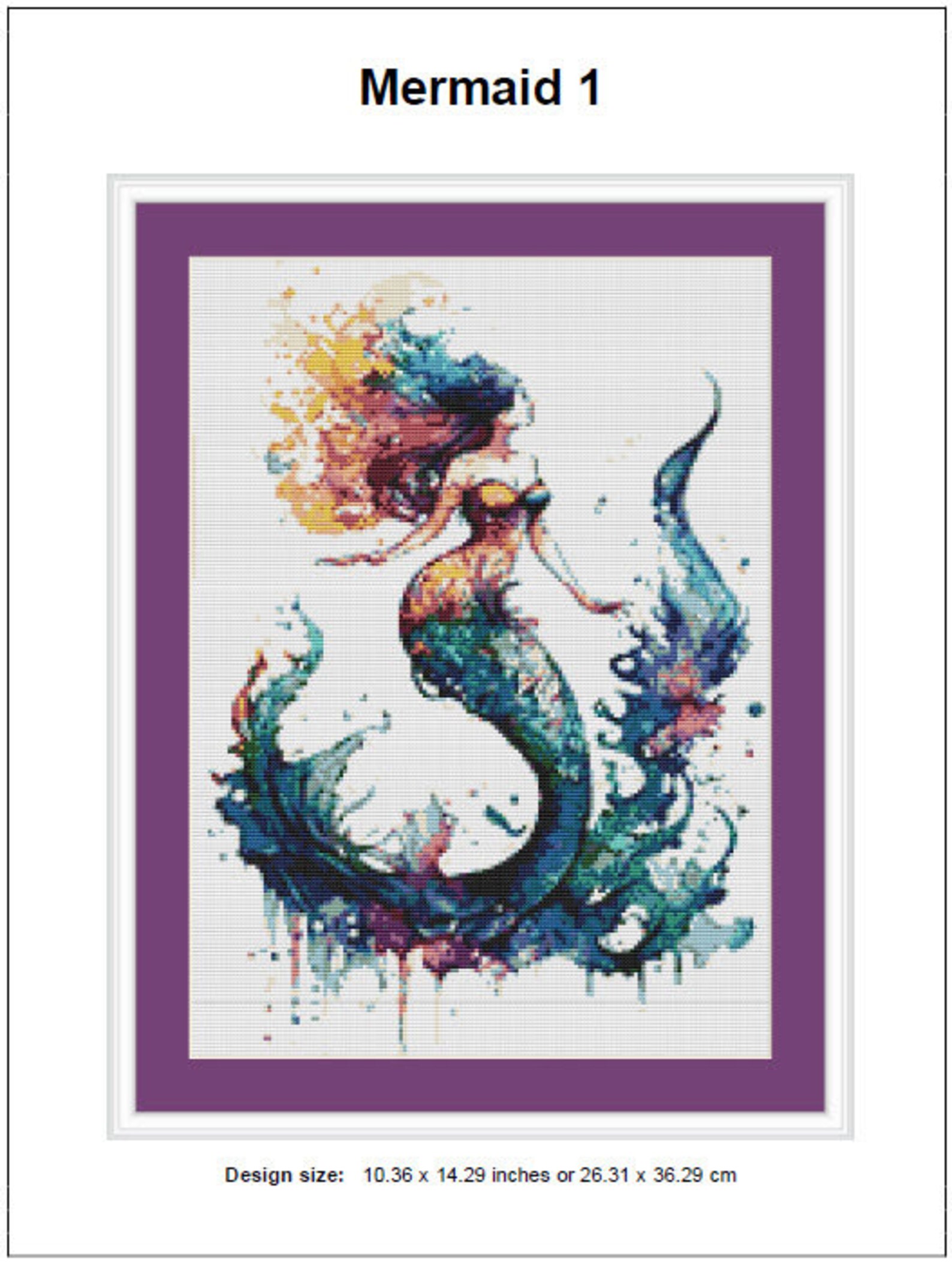 Mermaid Cross Stitch Pattern 1 Instant PDF Download - Woman Watercolor ...
