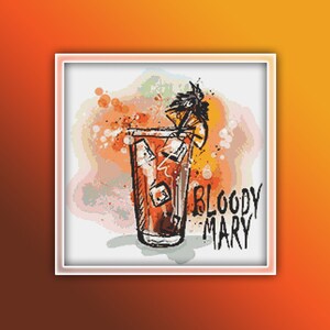 Bloody Mary Cross Stitch Pattern 1 Instant PDF Download - Cocktail Watercolor Cross Stitch Pattern - Alcohol Drink