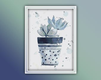 Cactus Cross Stitch Pattern 3 Instant PDF Download - Cactus Watercolor Cross Stitch Pattern