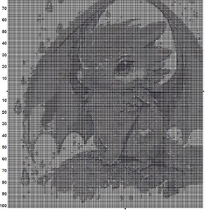 May include: A black and white pixel art pattern of a dragon's face. The pattern is on a grid with numbers along the top and side. The text "Dragon 3" is at the top of the grid.
