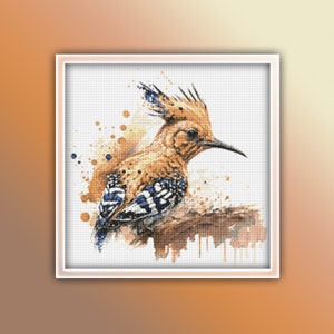 Hoopoe Cross Stitch Pattern 1 Instant PDF Download - Hoopoe Bird Watercolor Cross Stitch Pattern - Bird Cross Stitch Pattern