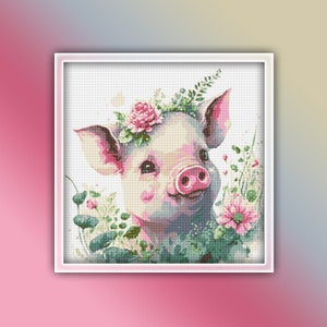 Pig Cross Stitch Pattern 7 Instant PDF Download - Potbelly Pig Watercolor Cross Stitch Pattern - Piggy - Piglet Cross Stitch Pattern