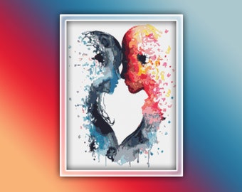 Watercolor Love Cross Stitch Pattern Instant PDF Download - Love Watercolor Cross Stitch Pattern