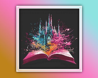 Fairy Tale Book Cross Stitch Pattern 1 Instant PDF Download - Reading Watercolor Cross Stitch Pattern - Book with Castle