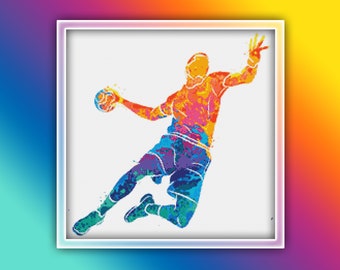 Handball Player Cross Stitch Pattern Instant Download Instant PDF Download - Basketball Watercolor Cross Stitch Pattern