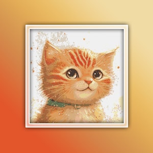 Ginger Cat Cross Stitch Pattern 5 Instant PDF Download - Ginger Cat Watercolor Cross Stitch Pattern - Kitten Cross Stitch Pattern