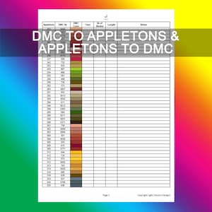 DMC to Appletons Conversion Chart PDF Instant Download | Cross Stitch ...