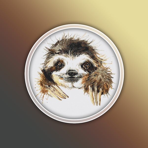 Sloth Cross Stitch Pattern 2 Instant PDF Download - Sloth Watercolor Cross Stitch Pattern