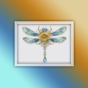 Steampunk Dragonfly Cross Stitch Pattern 2 Instant PDF Download - Steampunk Cross Stitch Pattern - Insect Cross Stitch Pattern