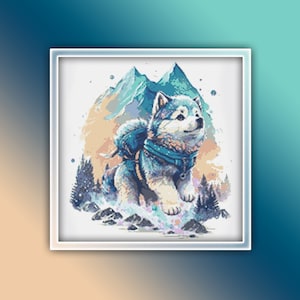 Samoyed Dog Cross Stitch Pattern 1 Instant PDF Download - White Samoyed Dog Watercolor Cross Stitch Pattern - Cross Stitch Pattern - Snow