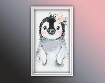 Penguins Cross Stitch Pattern 6 Instant PDF Download - Emperor Penguin Watercolor Cross Stitch Pattern - Bird Cross Stitch Pattern
