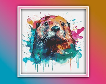 Sea Otter Cross Stitch Pattern 2 Instant PDF Download - Baby Sea Otter Watercolor Stitching Pattern - Ocean Animals Cross Stitch Pattern