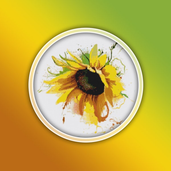 Sunflower Cross Stitch Pattern 3 Instant PDF Download - Sunflower Watercolor Cross Stitch Pattern