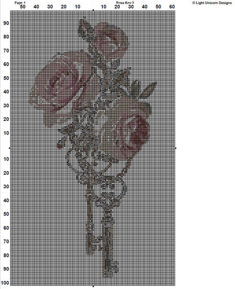 Rose Key Cross Stitch Pattern 3 Instant PDF Download - Roses Watercolor ...