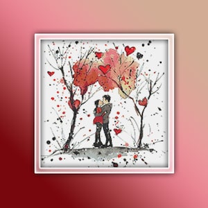 Valentines Lovers Cross Stitch Pattern 1 Instant PDF Download - Couple Love Watercolor Cross Stitch Pattern - Woman Love and Man Love