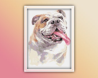 Bulldog Cross Stitch Pattern 2 Instant PDF Download - Bulldog Watercolor Cross Stitch Pattern - Dog Cross Stitch Pattern