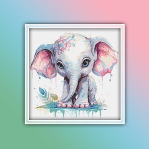 Baby Elephant Cross Stitch Pattern 2 Instant Download Instant PDF Download - Elephant Watercolor Cross Stitch Pattern - Woodland Animals