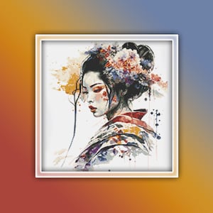 Geisha Cross Stitch Pattern 4 Instant PDF Download - Japanese Woman Watercolor Cross Stitch Pattern - Japanese Courtesan Watercolor