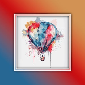 Hot Air Balloon Cross Stitch Pattern 1 Instant PDF Download - Hot Air Balloon Watercolor Cross Stitch Pattern