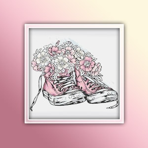 Sneakers Cross Stitch Pattern 3 Instant PDF Download - Pink Sneakers Watercolor Cross Stitch Pattern - Pink Cross Stitch Pattern