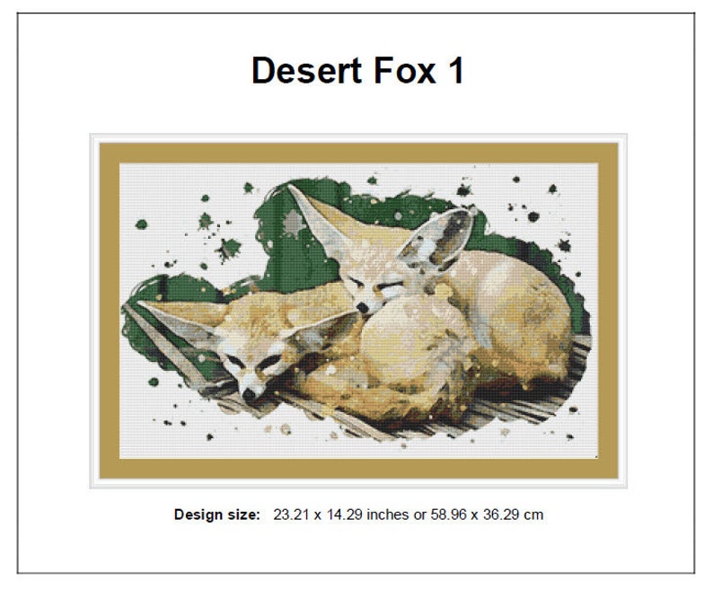 Puede incluir: Dos zorros del desierto acurrucados juntos sobre un fondo verde y blanco con pintura salpicada. Los zorros son de color marr&oacute;n claro y blanco con orejas grandes. Tama&ntilde;o del dise&ntilde;o: 58,96 x 36,29 cm.