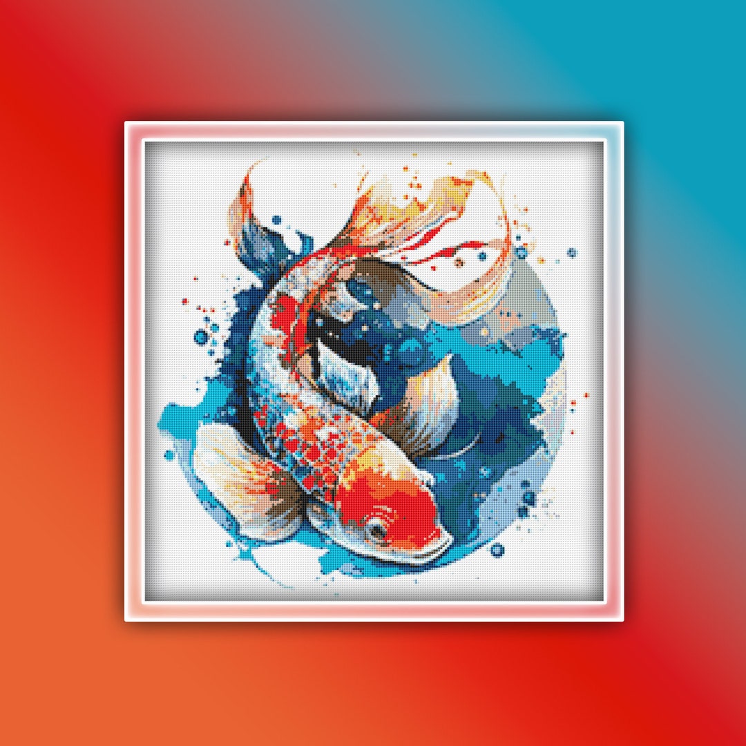 Koi Cross Stitch Pattern 8 Instant PDF Download Fish Watercolor Cross