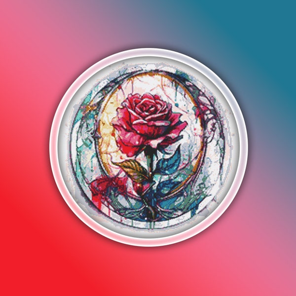 Beauty and the Beast Rose Cross Stitch Pattern 1 Instant PDF Download - Domed Rose Watercolor Cross Stitch Pattern