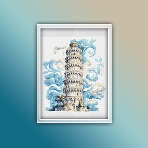 Pisa Tower Cross Stitch Pattern 2 Instant PDF Download - Leaning Tower of Pisa Watercolor Cross Stitch - Italy Cathedral - Architecture