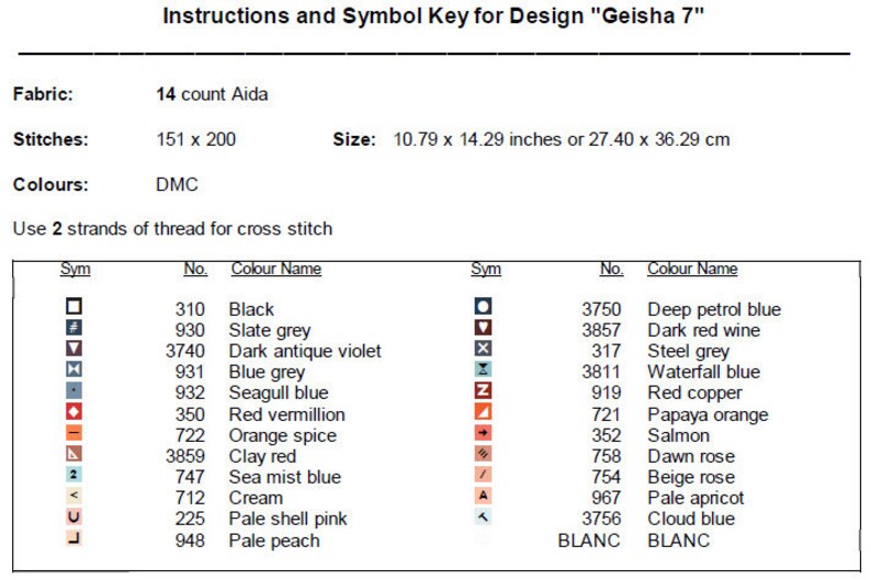 Geisha Numbers Graph Geisha Cross Stitch Pattern 7 Instant PDF Download - Japanese Woman ...