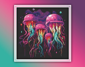 Jellyfish Cross Stitch Pattern 14 Instant PDF Download - Sea Jellies Watercolor Cross Stitch Pattern - Animal Cross Stitch Pattern