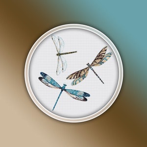 Dragonflies Cross Stitch Pattern 1 Instant PDF Download - Dragonfly Watercolor Cross Stitch Pattern - Insect Cross Stitch Pattern