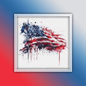 American Flag Cross Stitch Pattern 2 Instant PDF Download - American Flag Watercolor Cross Stitch Pattern