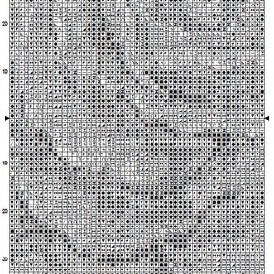 K&ouml;nnte beinhalten: Ein schwarz-wei&szlig;es Kreuzstichmuster f&uuml;r eine rote Rose. Das Muster befindet sich auf einem Gitter mit Zahlen und Buchstaben als Referenz. Das Muster enth&auml;lt eine Vielzahl von Stichen, darunter X, V und O.