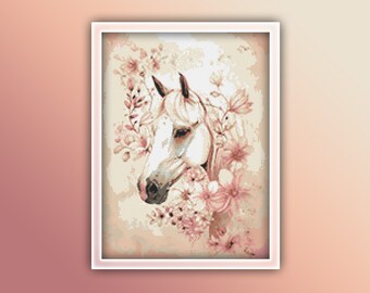 White Horse Cross Stitch Pattern Instant PDF Download Gray Horse Cross ...