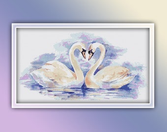 Swans Cross Stitch Pattern 1 Instant PDF Download - Swan Watercolor Cross Stitch Pattern - Bird Cross Stitch Pattern