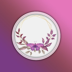 Purple Butterfly Wreath Cross Stitch Pattern 6 Instant PDF Download | Butterfly Watercolor Cross Stitch Pattern | Butterfly Leaves |