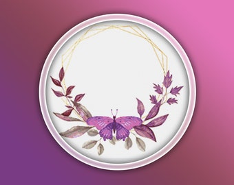 Purple Butterfly Wreath Cross Stitch Pattern 6 Instant PDF Download | Butterfly Watercolor Cross Stitch Pattern | Butterfly Leaves |