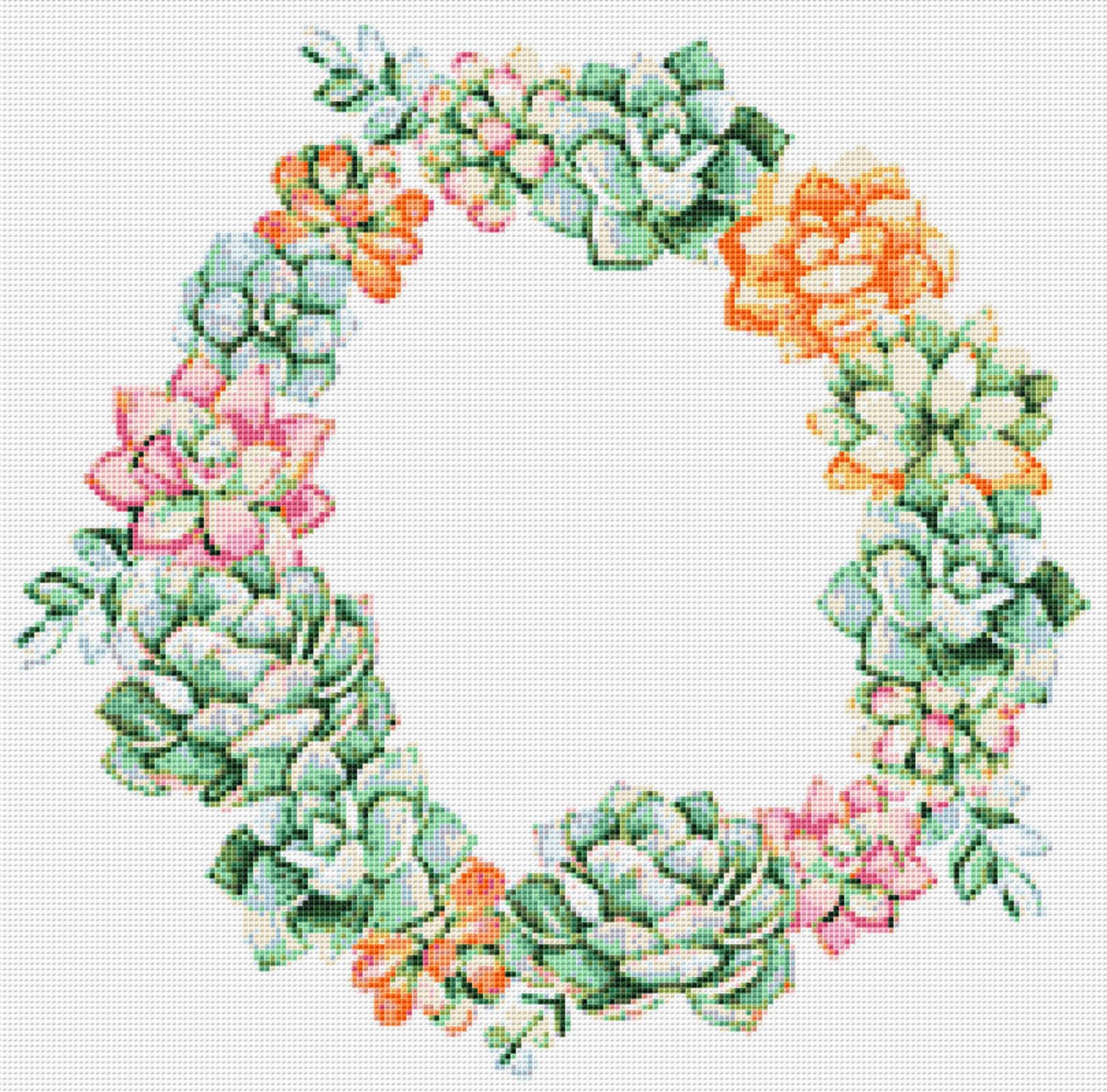 Succulent Wreath Cross Stitch Pattern 1 Instant PDF Download Etsy