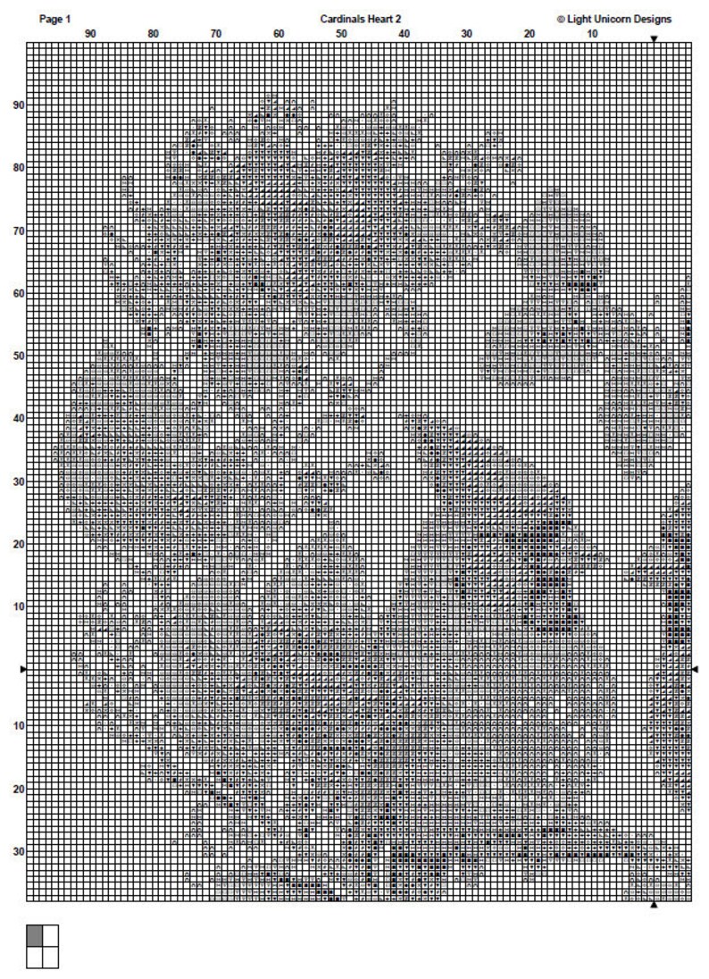Grid Pattern Cardinal Cardinals Heart Cross Stitch Pattern 2 Instant PDF Download ...